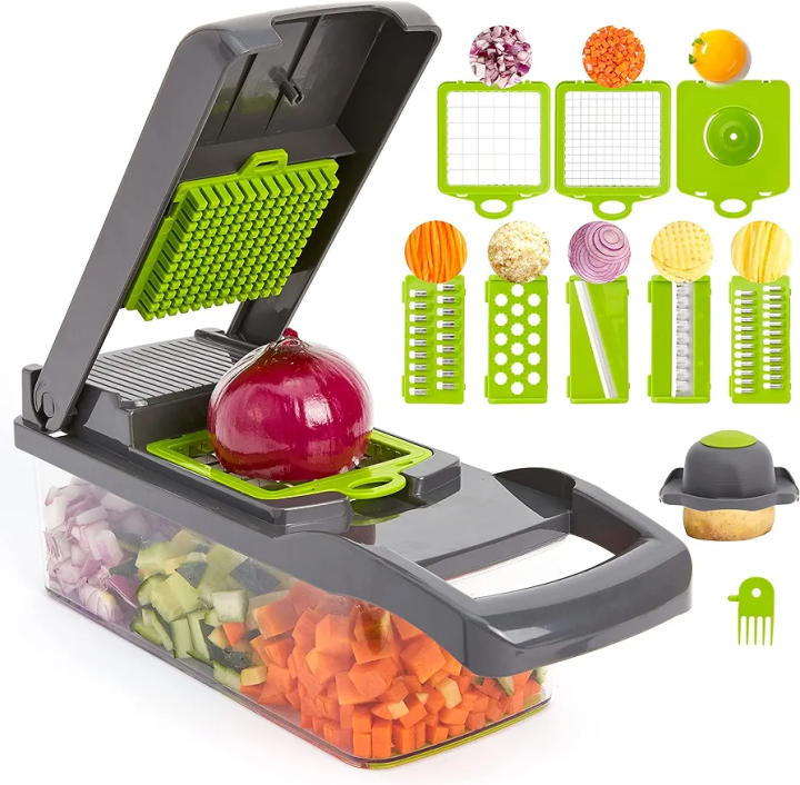 Nicer Dicer Plus 12-in-1 Vegetable Cutter, Fruit Slicer, Vegetable Peeler, All-in-One Vegetable & Fruit Slicer, Peeler & Grater 5-in-1 Multifunctional High-Quality Vegetable & Fruit Slicer With Five Changeable Blades, Hand Protector